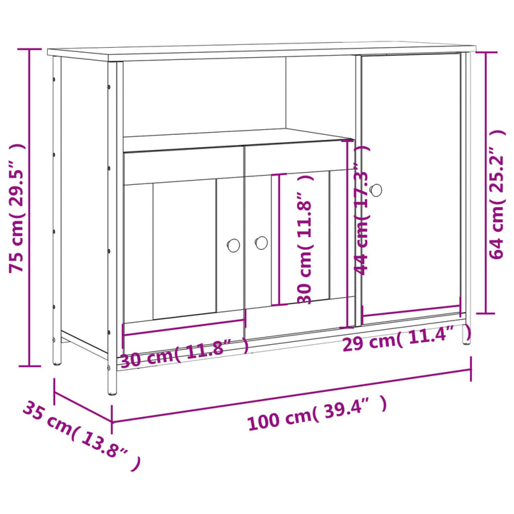 skænk 100x35x75 cm konstrueret træ røget egetræsfarve