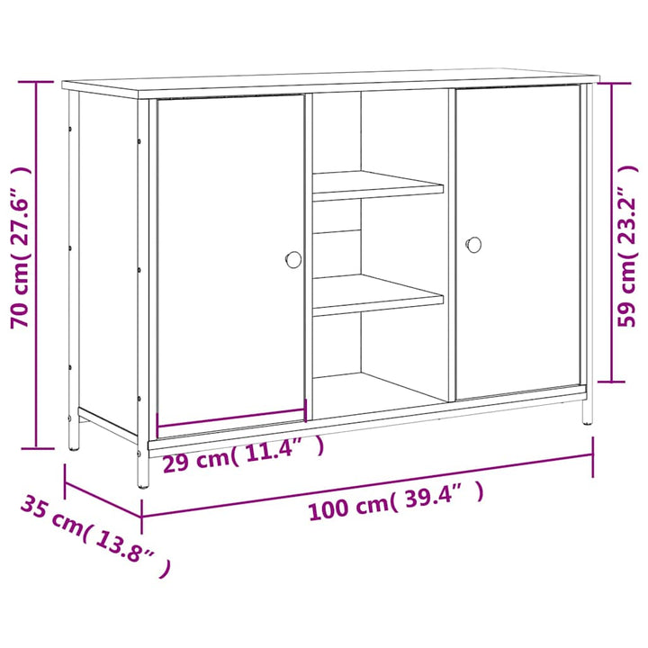 skænk 100x35x70 cm konstrueret træ røget egetræsfarve