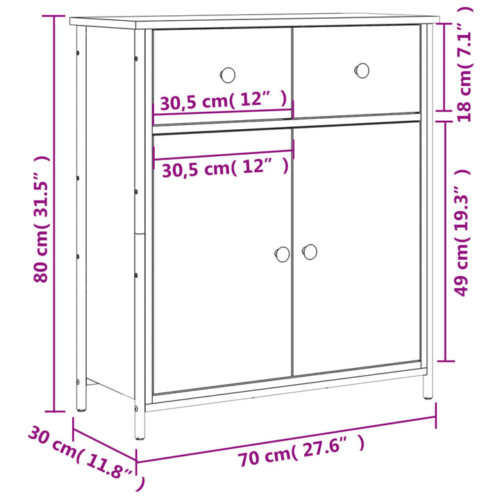 skænk 70x30x80 cm konstrueret træ røget egetræsfarve
