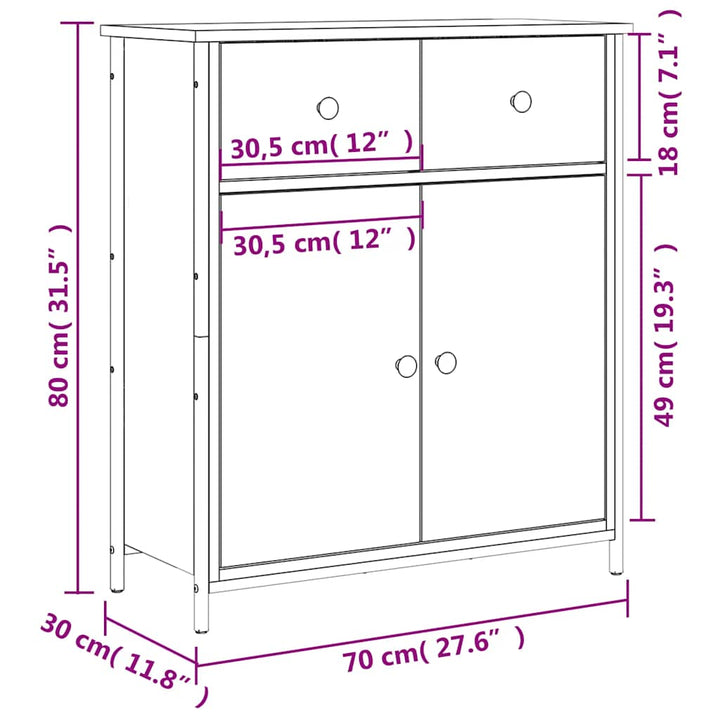 skænk 70x30x80 cm konstrueret træ grå sonoma-eg