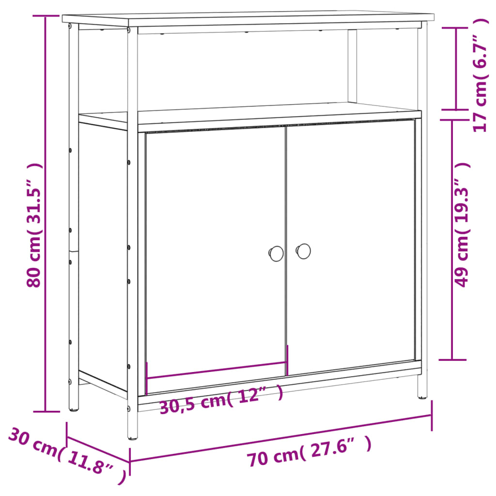 skænk Sonoma eg 70x30x80 cm konstrueret træ