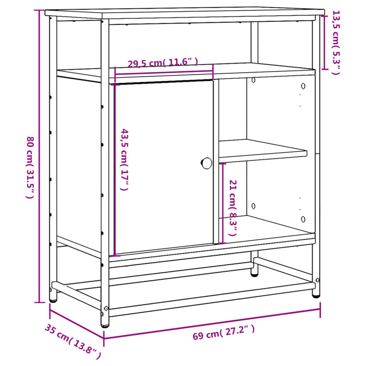 skænk Sonoma eg 69x35x80 cm konstrueret træ