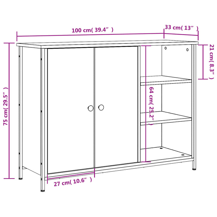 skænk 100x33x75 cm konstrueret træ sonoma-eg