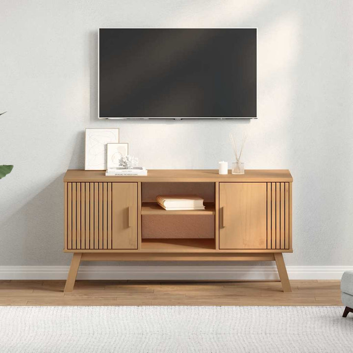 tv-bord OLDEN 114x43x57 cm massivt fyrretræ brun