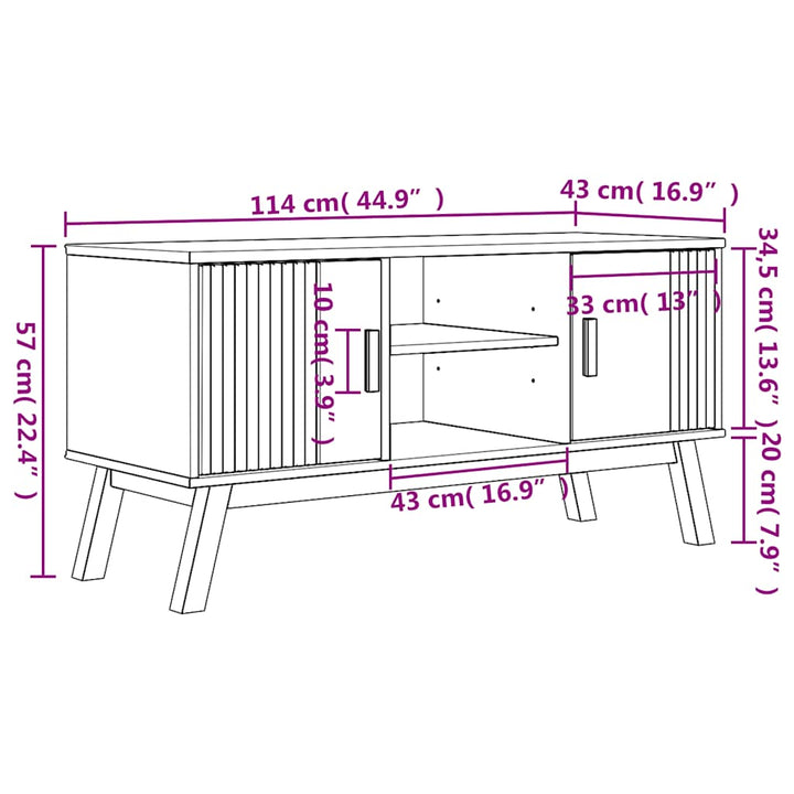 tv-bord OLDEN 114x43x57 cm massivt fyrretræ brun