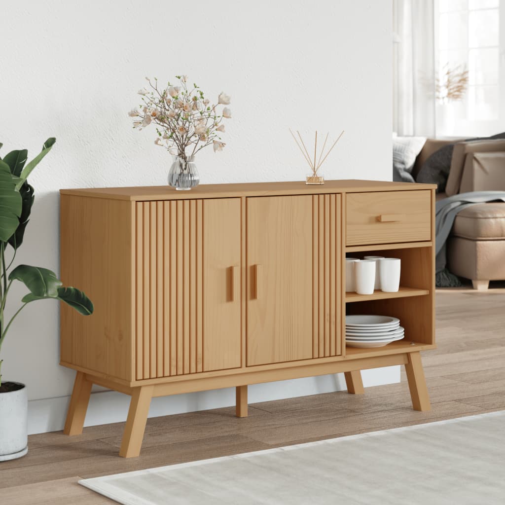 skænk OLDEN 114x43x73,5 cm massivt fyrretræ brun