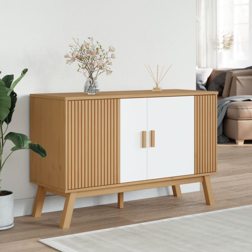 skænk OLDEN 114x43x73,5 cm massivt fyrretræ hvid og brun