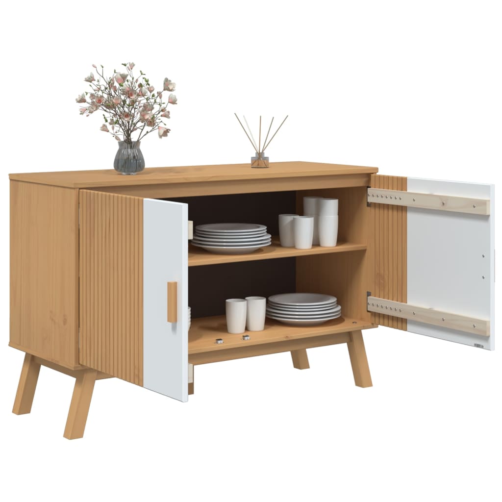 skænk OLDEN 114x43x73,5 cm massivt fyrretræ hvid og brun
