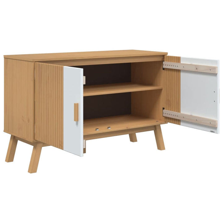 skænk OLDEN 114x43x73,5 cm massivt fyrretræ hvid og brun