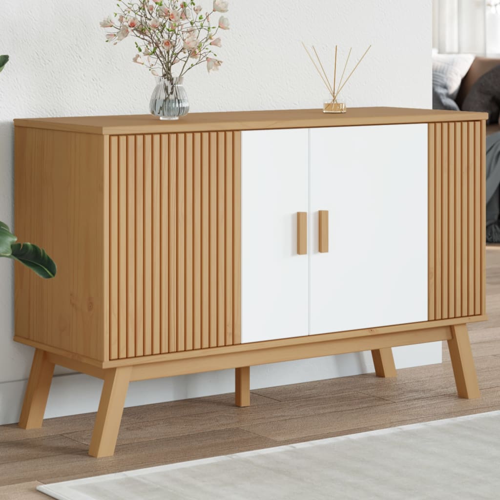 skænk OLDEN 114x43x73,5 cm massivt fyrretræ hvid og brun