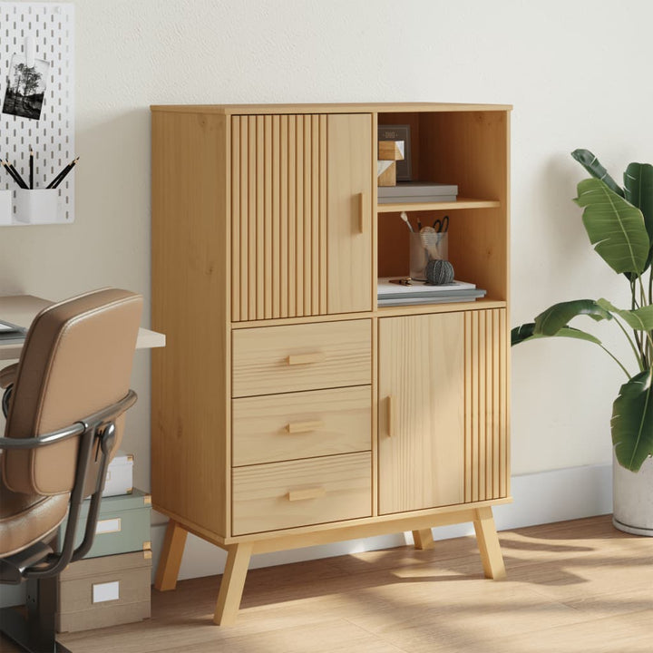 skab OLDEN 85x43x125 cm massivt fyrretræ brun