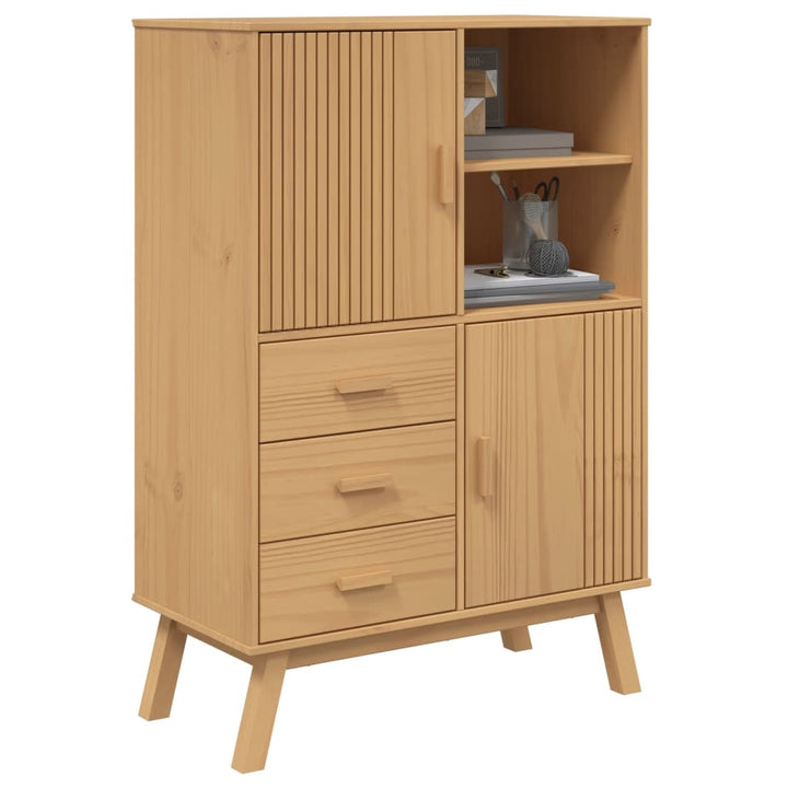 skab OLDEN 85x43x125 cm massivt fyrretræ brun