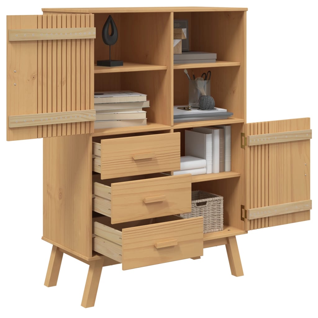 skab OLDEN 85x43x125 cm massivt fyrretræ brun