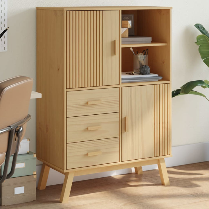 skab OLDEN 85x43x125 cm massivt fyrretræ brun