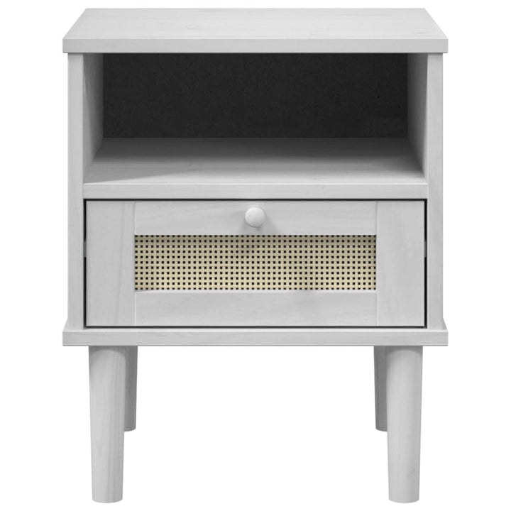 sengebord SENJA rattanlook 40x35x48 cm massivt fyrretræ hvid