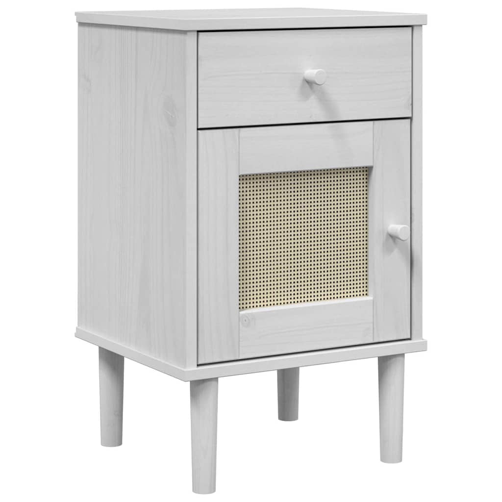 sengebord SENJA rattanlook 40x35x65 cm massivt fyrretræ hvid