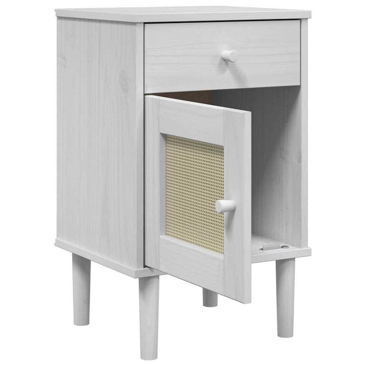 sengebord SENJA rattanlook 40x35x65 cm massivt fyrretræ hvid