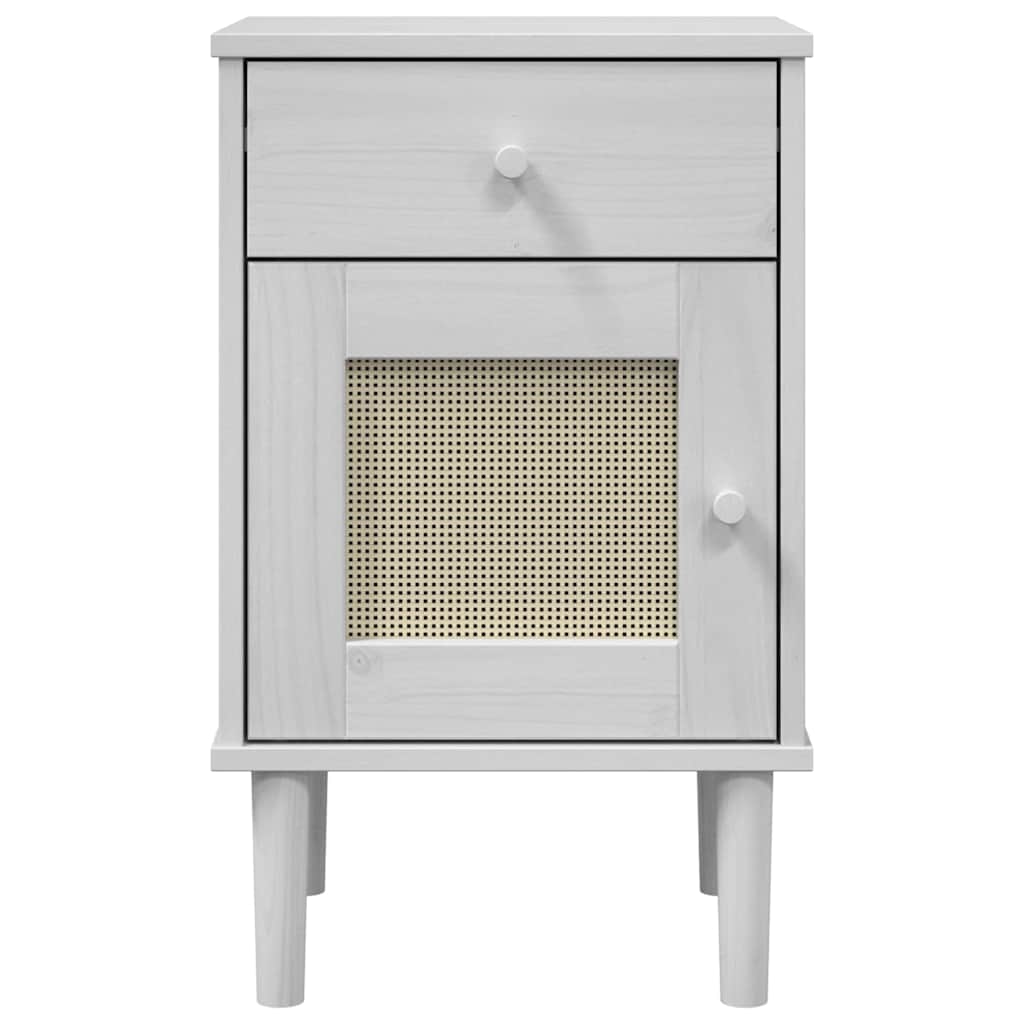 sengebord SENJA rattanlook 40x35x65 cm massivt fyrretræ hvid