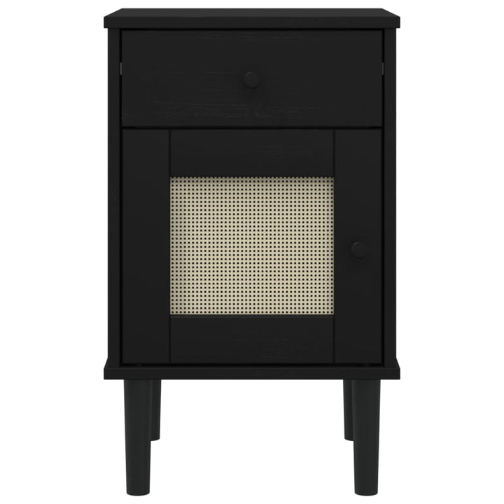 sengebord SENJA rattanlook 40x35x65 cm massivt fyrretræ sort