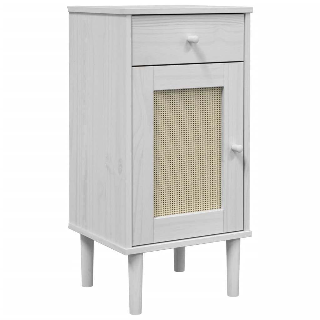 sengebord SENJA rattanlook 40x35x80 cm massivt fyrretræ hvid
