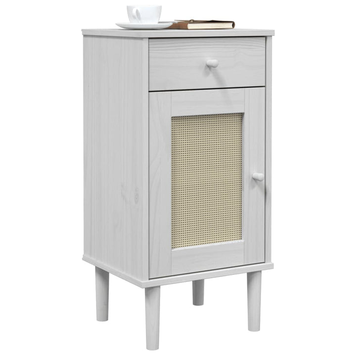 sengebord SENJA rattanlook 40x35x80 cm massivt fyrretræ hvid