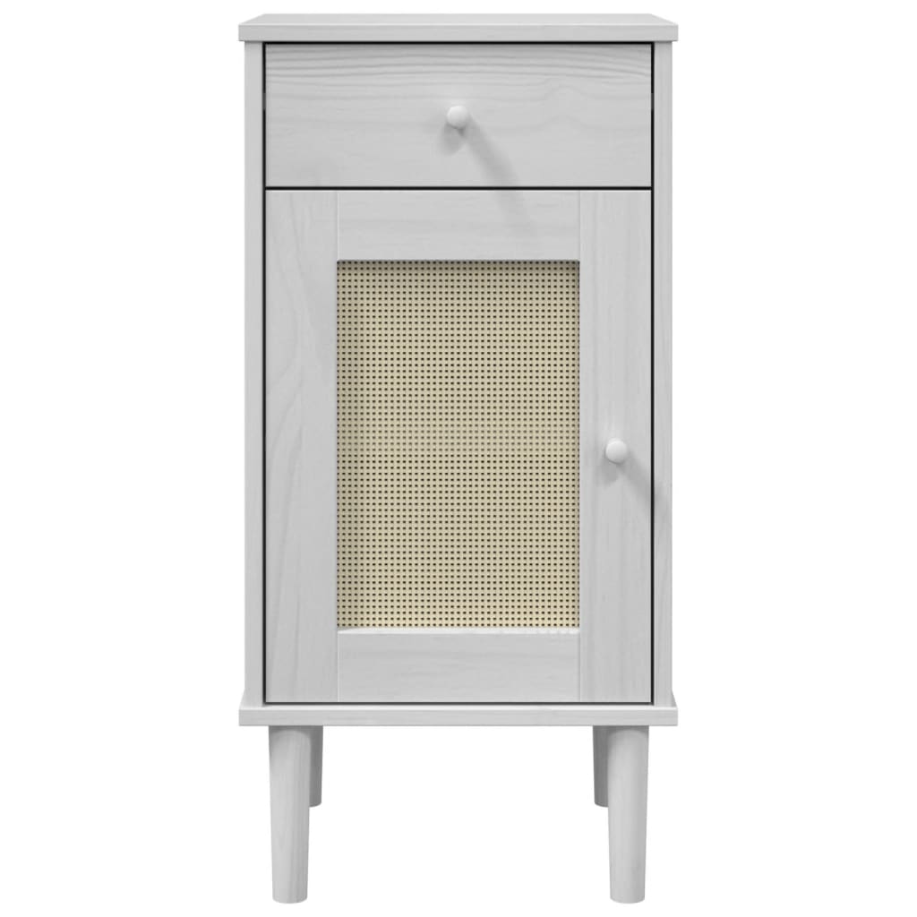 sengebord SENJA rattanlook 40x35x80 cm massivt fyrretræ hvid