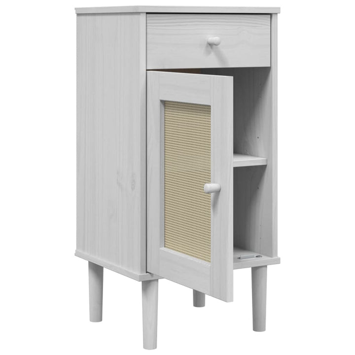 sengebord SENJA rattanlook 40x35x80 cm massivt fyrretræ hvid