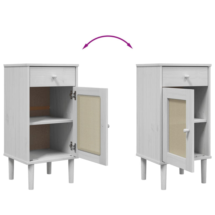 sengebord SENJA rattanlook 40x35x80 cm massivt fyrretræ hvid