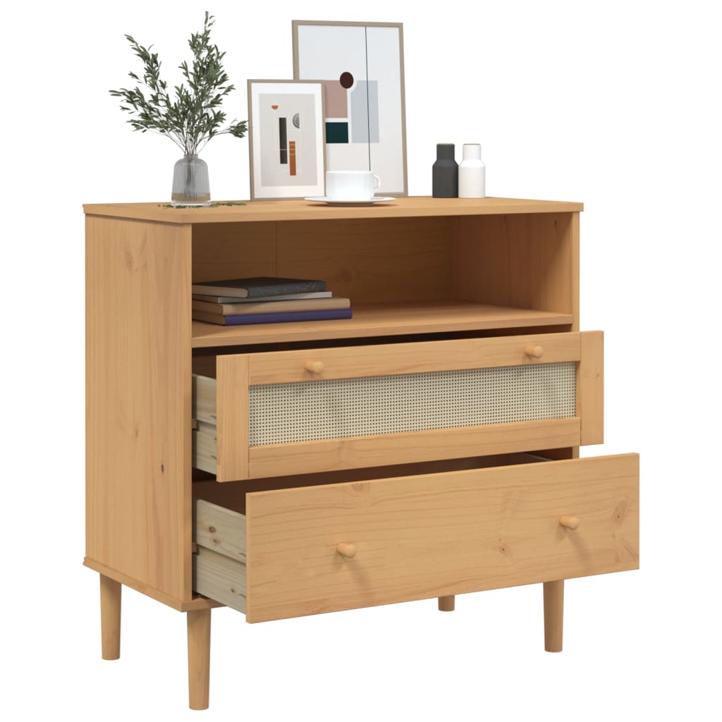 skænk SENJA 80x40x80 cm rattan-look massivt fyrretræ brun