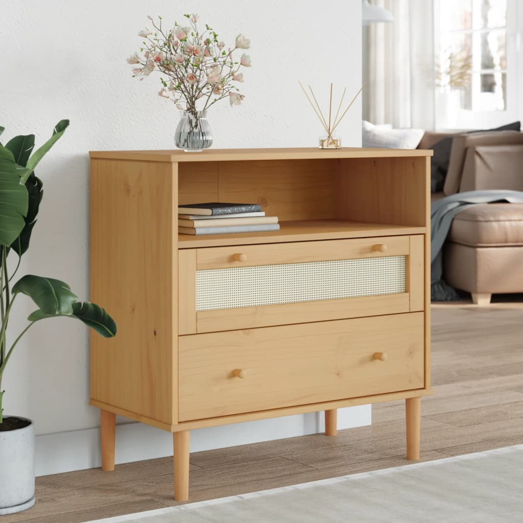 skænk SENJA 80x40x80 cm rattan-look massivt fyrretræ brun