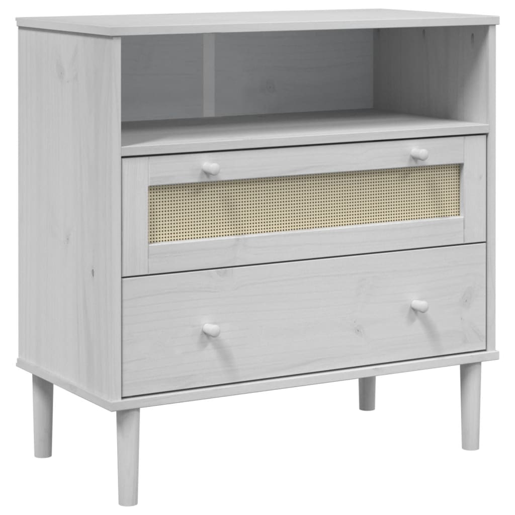 skænk SENJA 80x40x80 cm rattan-look massivt fyrretræ hvid