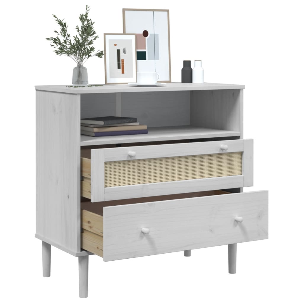 skænk SENJA 80x40x80 cm rattan-look massivt fyrretræ hvid