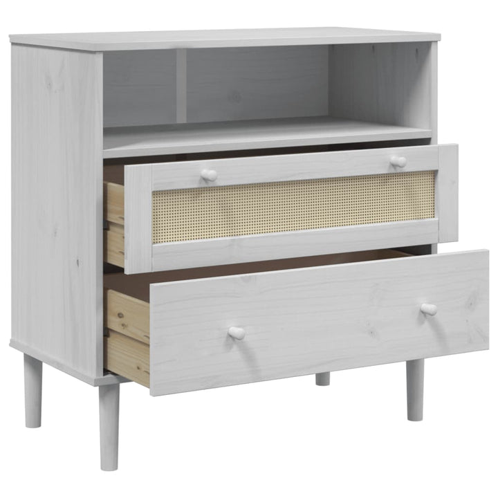 skænk SENJA 80x40x80 cm rattan-look massivt fyrretræ hvid