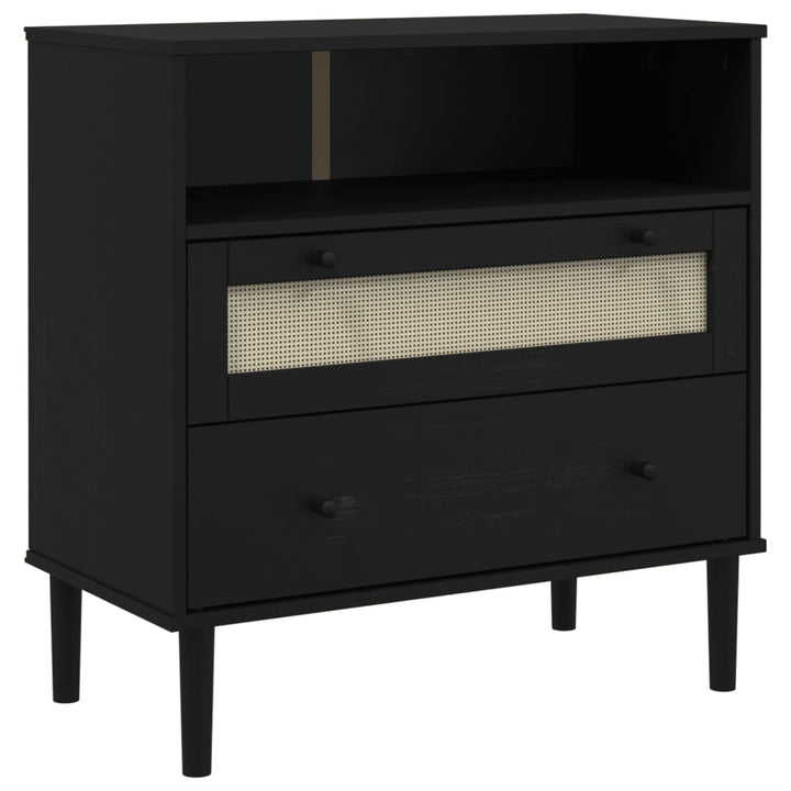 skænk SENJA 80x40x80 cm rattan-look massivt fyrretræ sort
