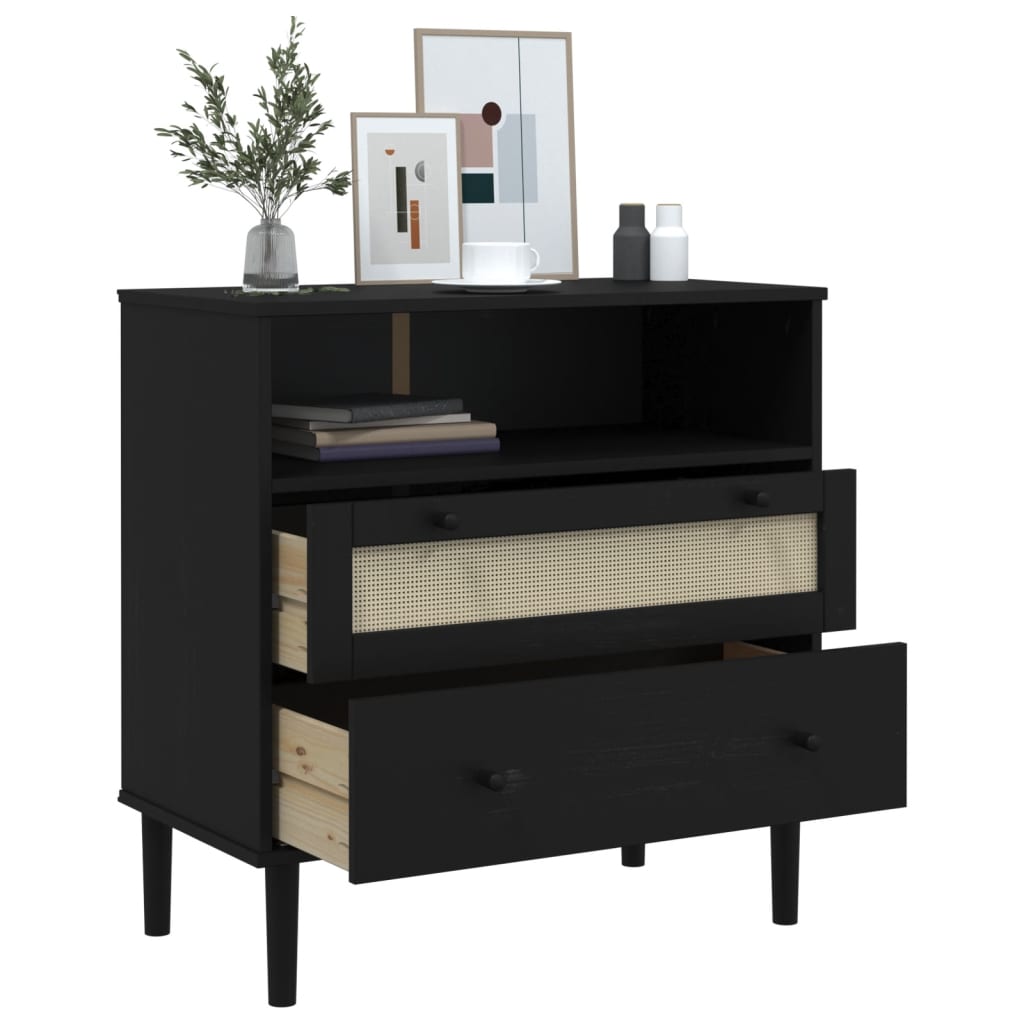 skænk SENJA 80x40x80 cm rattan-look massivt fyrretræ sort