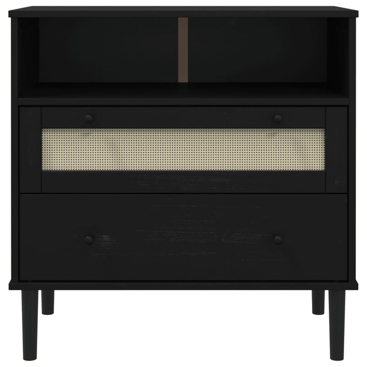 skænk SENJA 80x40x80 cm rattan-look massivt fyrretræ sort