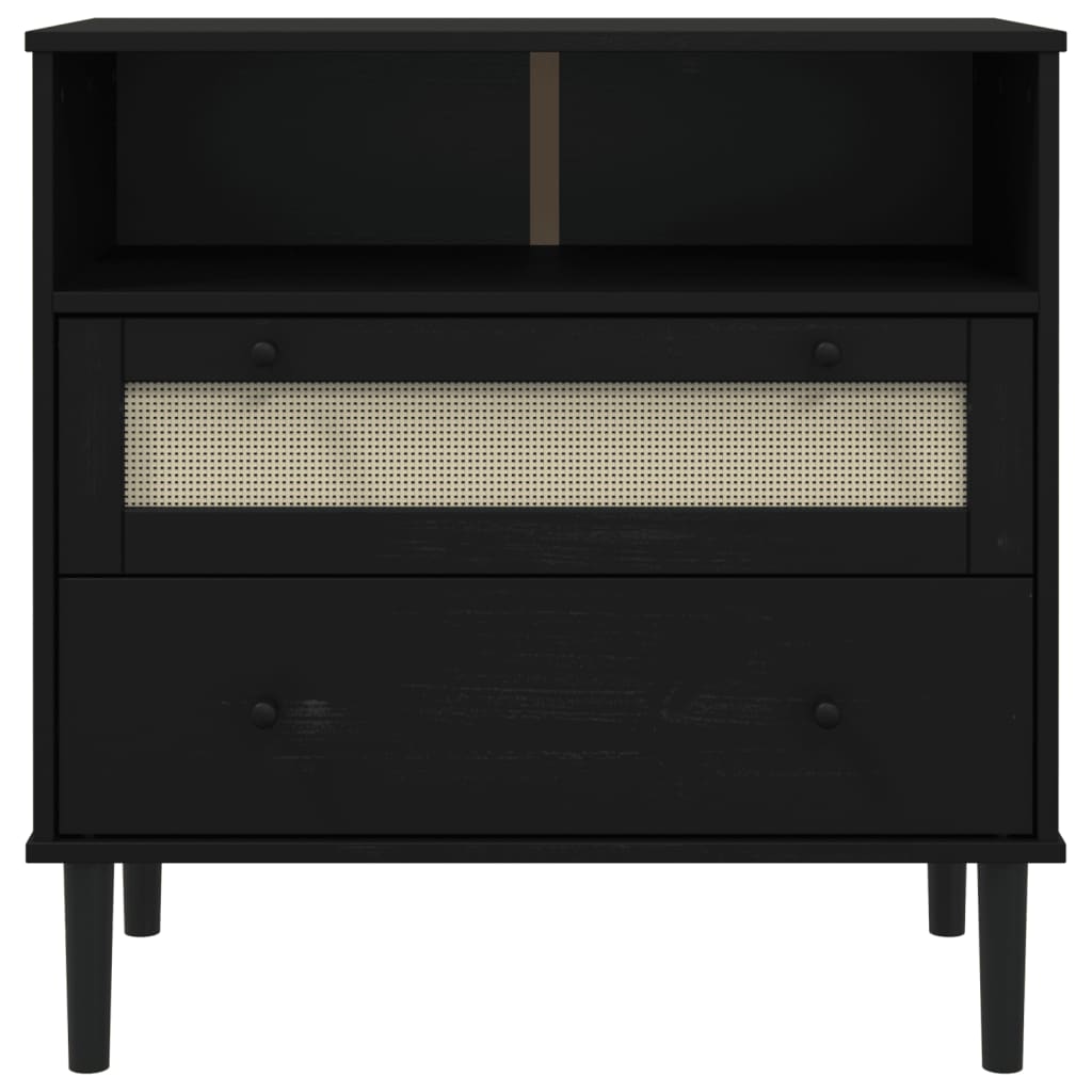 skænk SENJA 80x40x80 cm rattan-look massivt fyrretræ sort