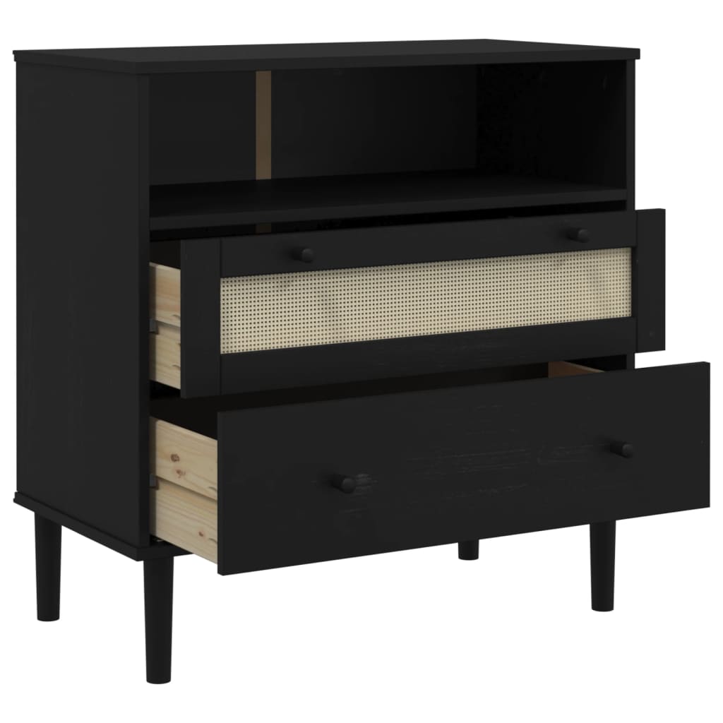 skænk SENJA 80x40x80 cm rattan-look massivt fyrretræ sort