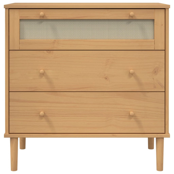 kommode SENJA rattanlook 80x40x80 cm massivt fyrretræ brun