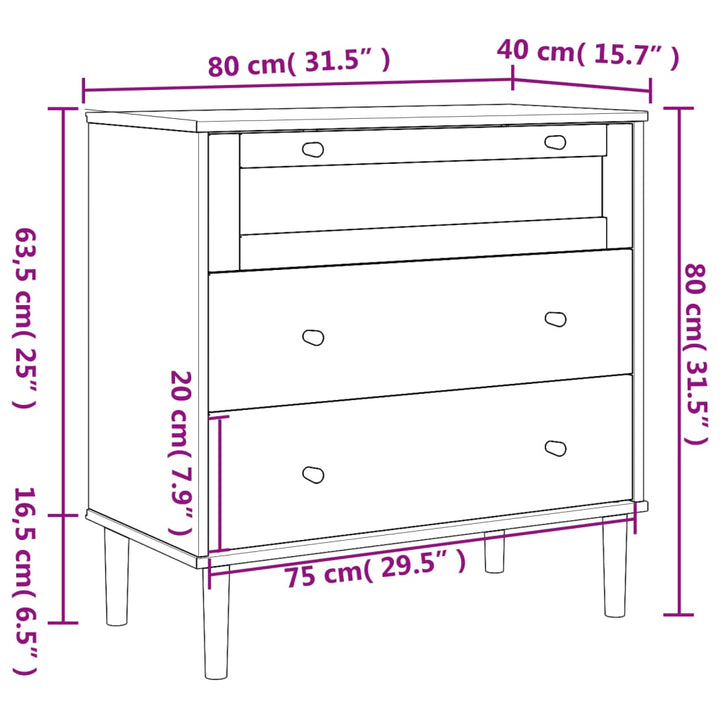 kommode SENJA rattanlook 80x40x80 cm massivt fyrretræ brun