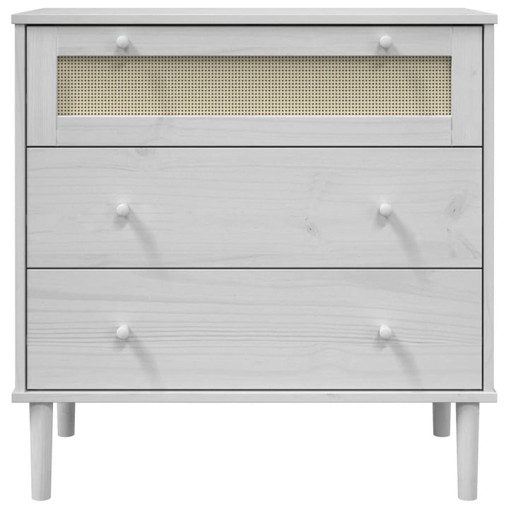 kommode SENJA rattanlook 80x40x80 cm massivt fyrretræ hvid