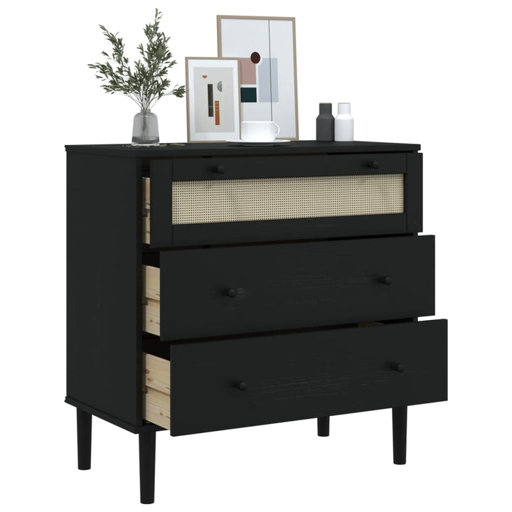 kommode SENJA rattanlook 80x40x80 cm massivt fyrretræ sort