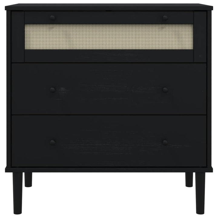 kommode SENJA rattanlook 80x40x80 cm massivt fyrretræ sort
