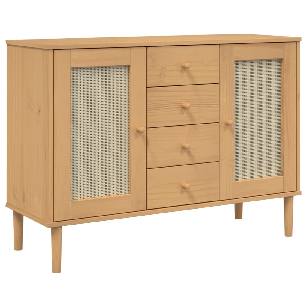 skænk SENJA 112x40x80 cm rattan-look massivt fyrretræ brun