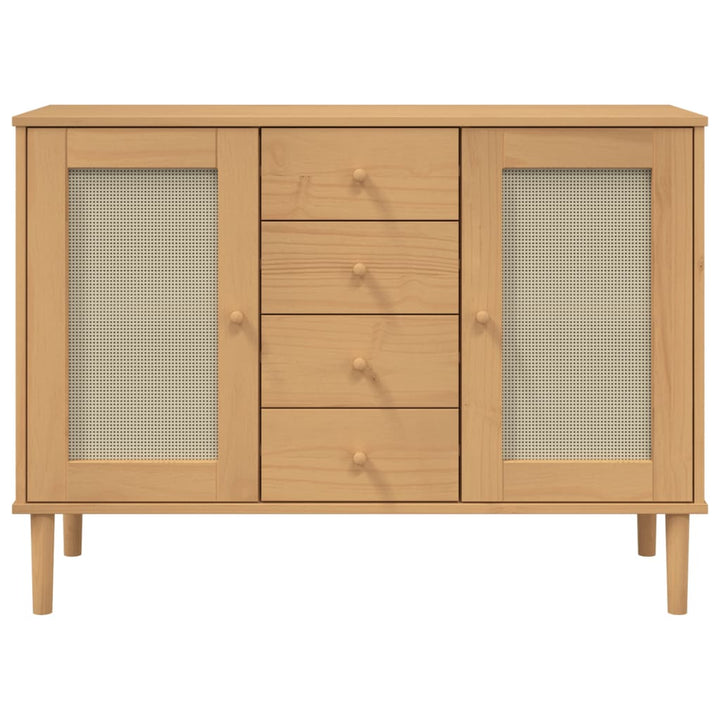 skænk SENJA 112x40x80 cm rattan-look massivt fyrretræ brun