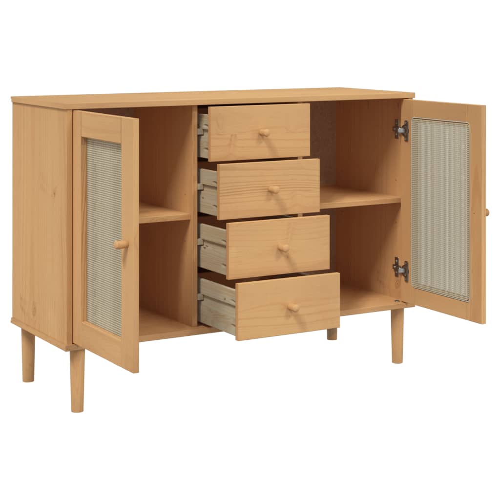 skænk SENJA 112x40x80 cm rattan-look massivt fyrretræ brun