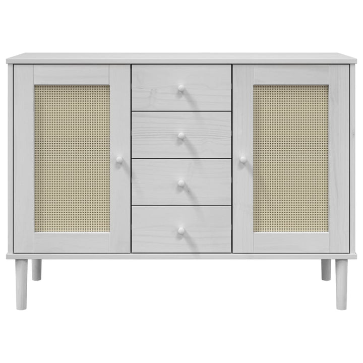 skænk SENJA 112x40x80 cm rattan-look massivt fyrretræ hvid