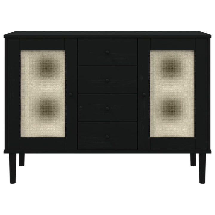 skænk SENJA 112x40x80 cm rattan-look massivt fyrretræ sort