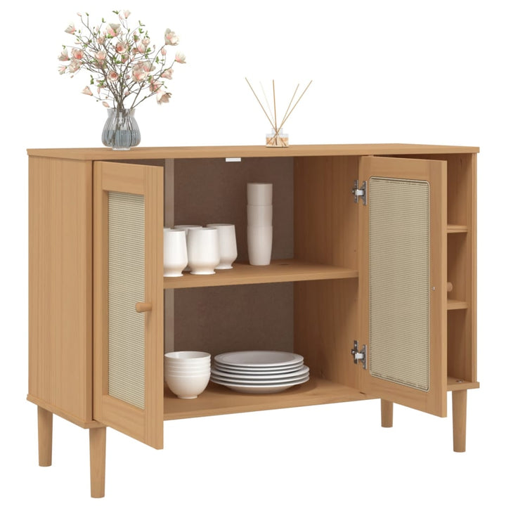 skænk SENJA 112x40x80 cm rattan-look massivt fyrretræ brun