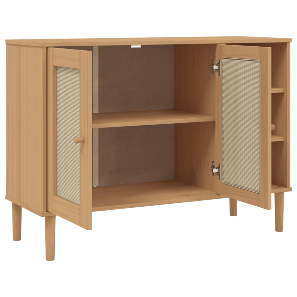 skænk SENJA 112x40x80 cm rattan-look massivt fyrretræ brun